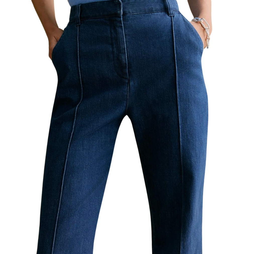 Australian Cotton Blend Denim Pintuck Pants - Trenery